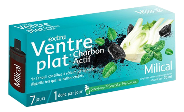 EXTRA VENTRE PLAT charbon acif 7Fioles/10ml