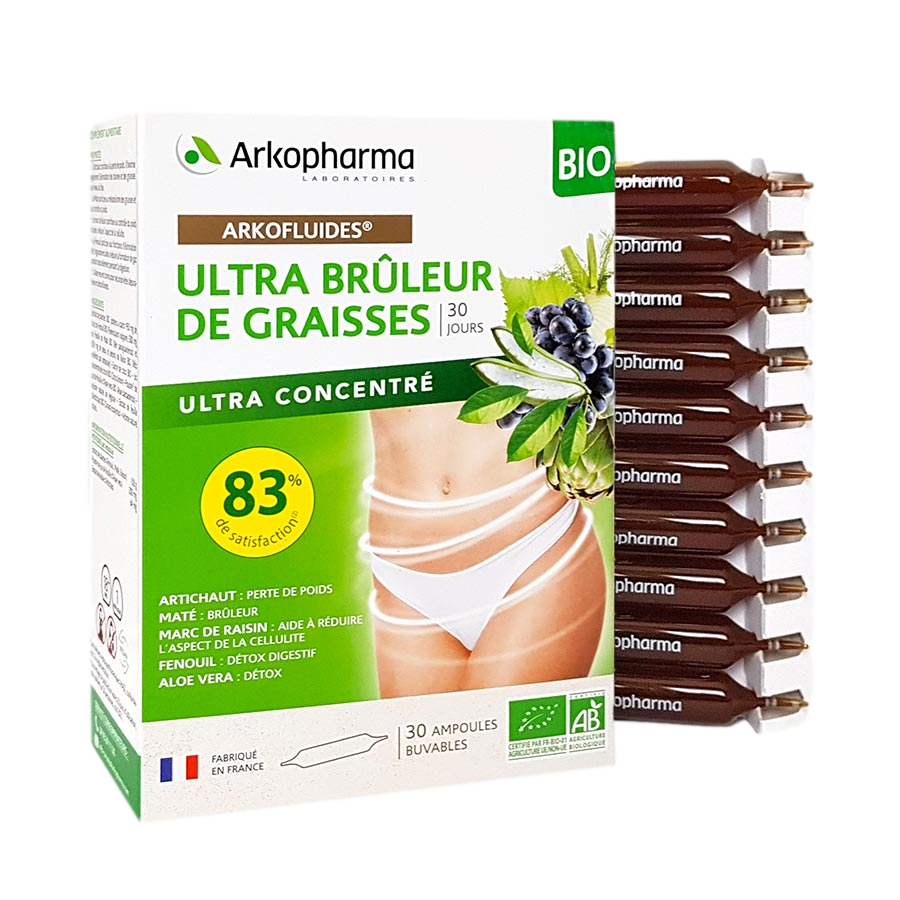 Ultra Brûleur de Graisses Arkofluides Arkopharma 30 ampoules Ces ampoules de plantes bio ultra concentrées aident à brûler les graisses et vous accompagnent naturellement dans la perte de poids. 