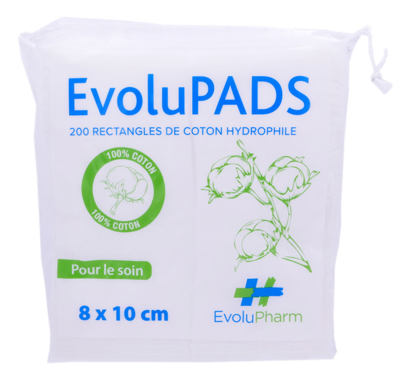 EVOLUPADS 200 RECTANGLES DE COTON 8X10CM HYDROPHILE   200 rectangles